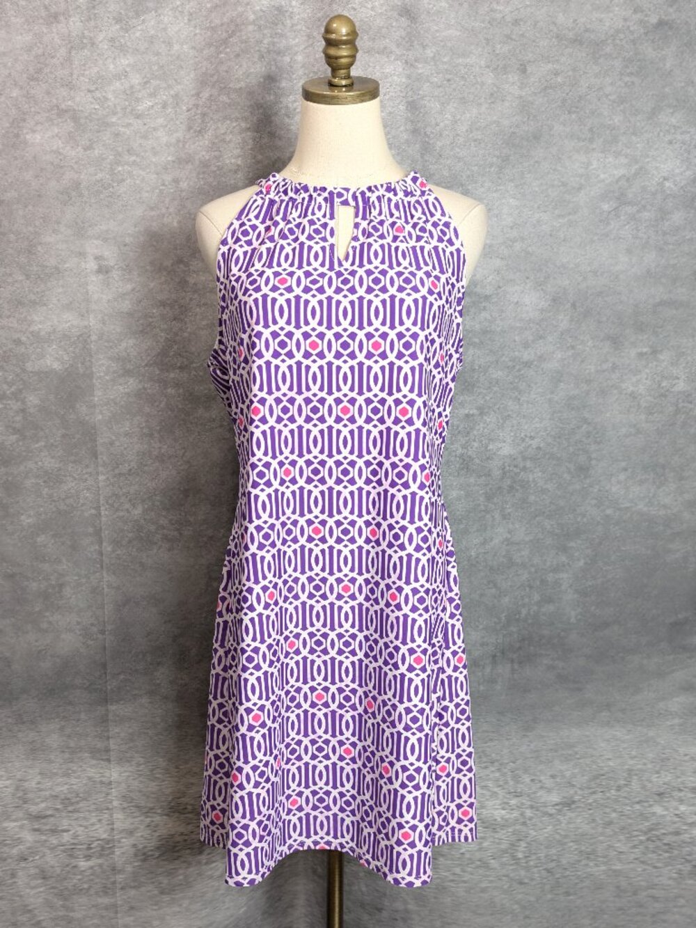 Jude Connally Lisa Sleeveless Halter Shift Dress Size L, featuring a striking ge